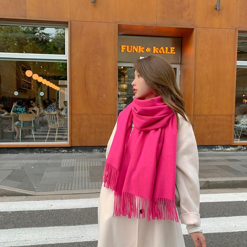 White Cashmere Scarf: Thickened, Solid Color, Versatile for Women & Men, Perfect for Autumn & Winter