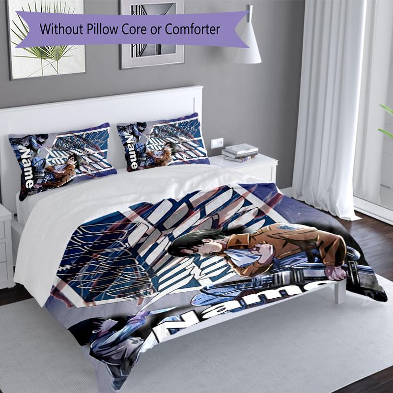 3pcs Custom Name Attack On Titan Set,Includes 1 Duvet Cover and 2 Pillowcases,All-season Bedroom Decor