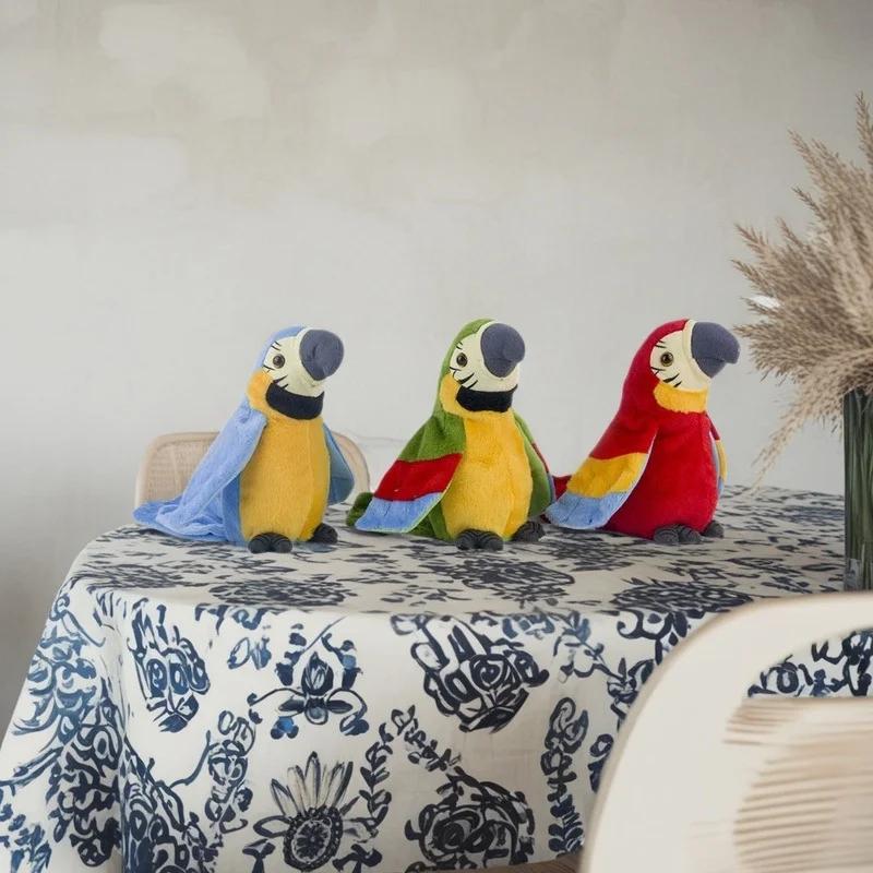 Talking Macaw Parrot Plush Toy Stuffed Animal That Repeats What You Say Electronic Record Animated Speaking Bird Pet for Kids