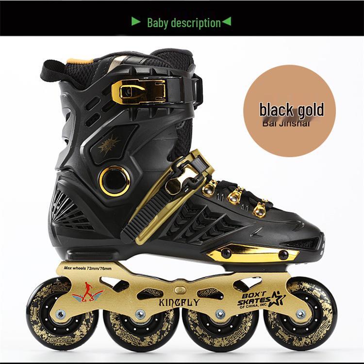 Erwachsene Schwarz-Gold Inline-Rollschuhe für Männer & Frauen – Anfänger Einreihig mit Blumenmuster