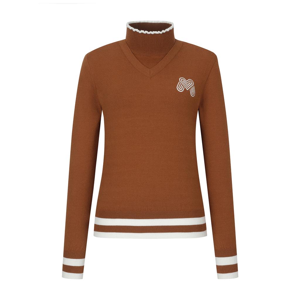 MARTINE GOLF Tip Stripe Knit Sweater_Camel