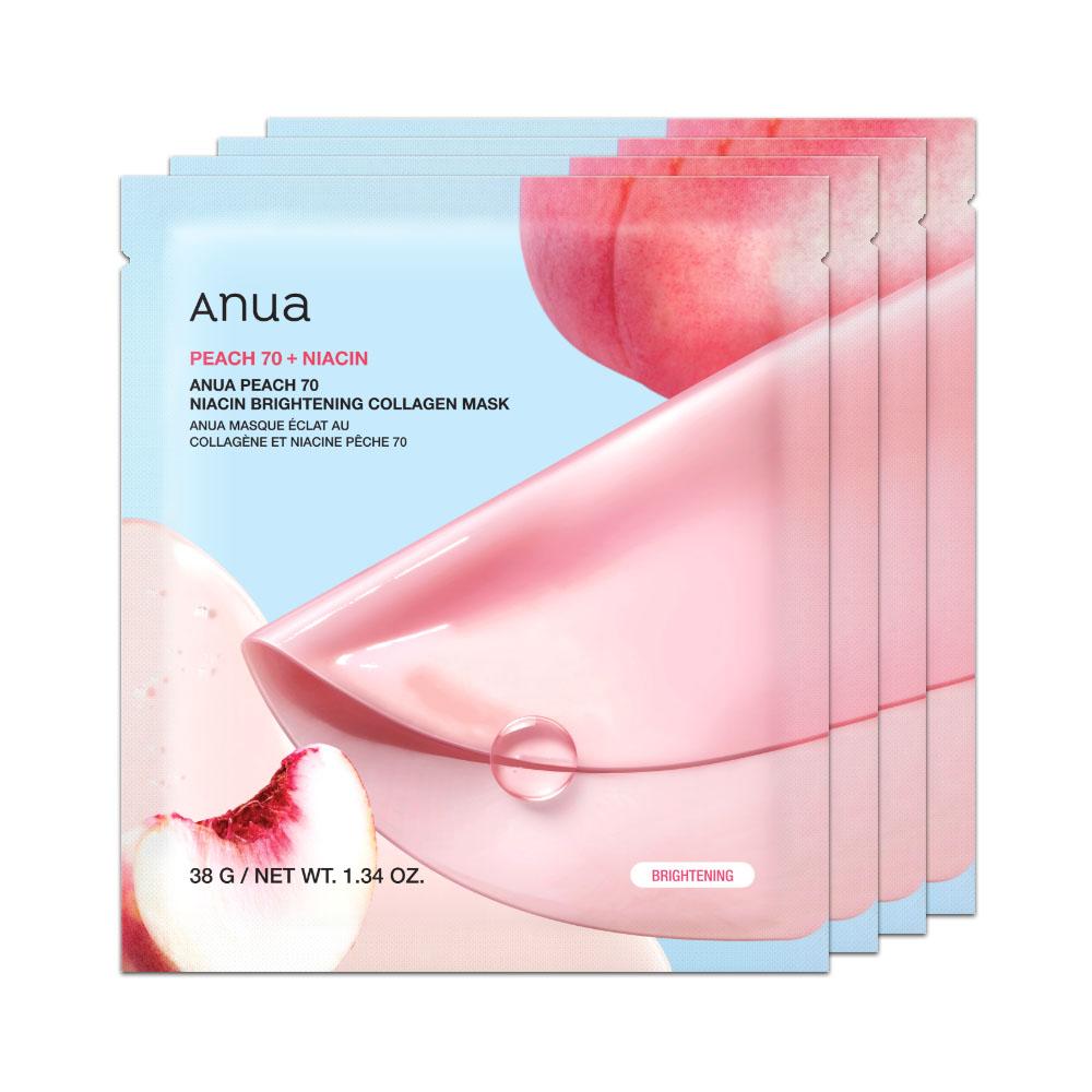 ANUA Collagen Mask 4 Sheets (Peach 70 Niacin / Heartleaf 70 Hyaluron/ Rice 70 Ceramide ) Peach 70 Niacin 4 Sheets