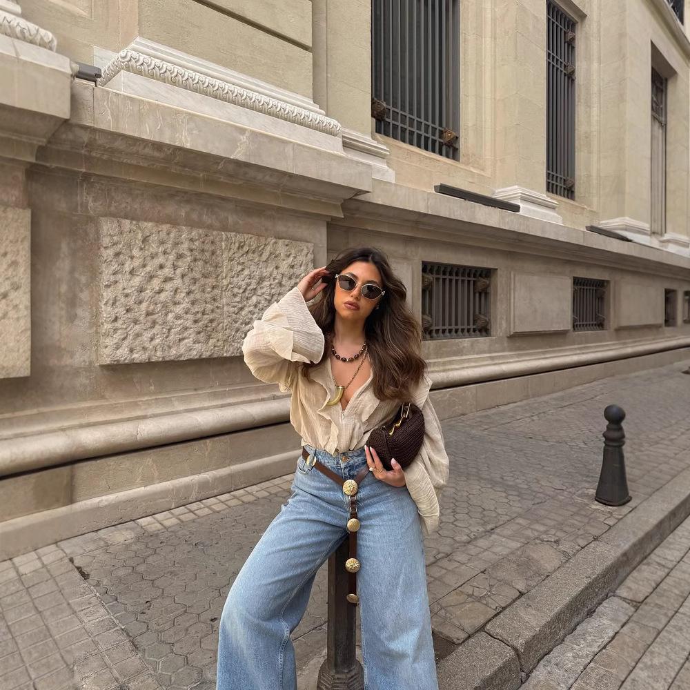 

Блузка с рюшами на молнии для поездок на работу S слоновая кость