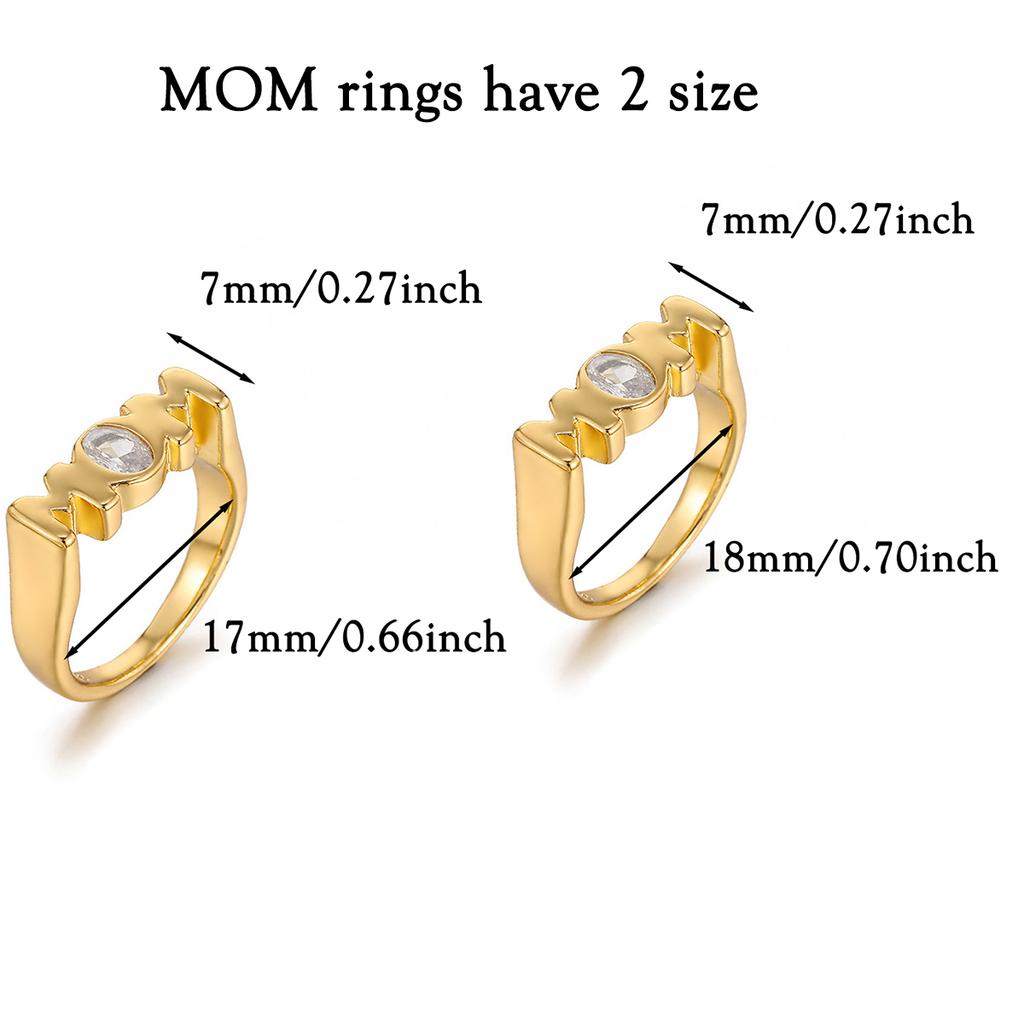 Mom Royal Ring Women Gold Color 3D Letter Casting Rings 7 8 Size Rhinestone Anillos Acero Inoxidables Jewelry Mother's Day Gift