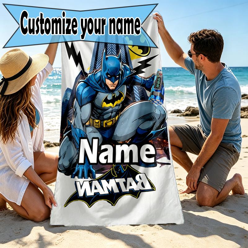 Custom Name Personalized Batman Print Beach Towel, for Trip Camping Beach Party Home Decor, Birthday Gift for Family & Friends