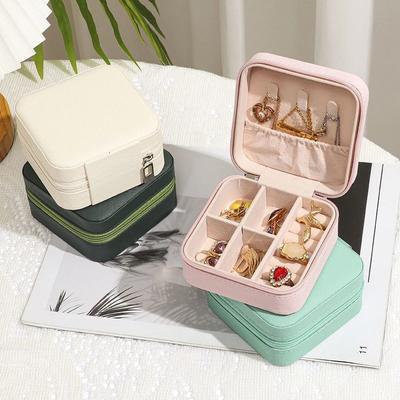 Portable Jewelry Box Jewelry Organizer Display Travel Jewelry Case Boxes Button Leather Storage Zipper Jewelers