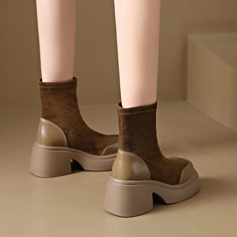 Univerzální módní boty Plus Velvet pro ženy, ležérní silný podpatek, zvýšené ležérní kotníkové boty pro ženy, zimní nová dámská obuv