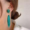 Silver Needle Retro Emerald Water Drop Shaped Long Earrings Personalized Exaggerated Earrings
