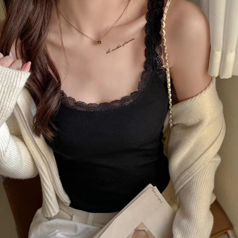 

Черные топы, летние женские майки без рукавов с кружевным верхом, красная внутренняя одежда, кружевные майки, свободное нижнее белье, женская одежда, жилет S чёрный