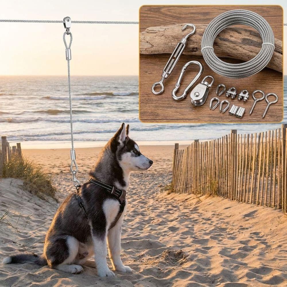 Anti Rust Outdoor Dog Tie Out Cable 15/30M Dog Tie Out Trolley Wire Rope  Outdoor Yard