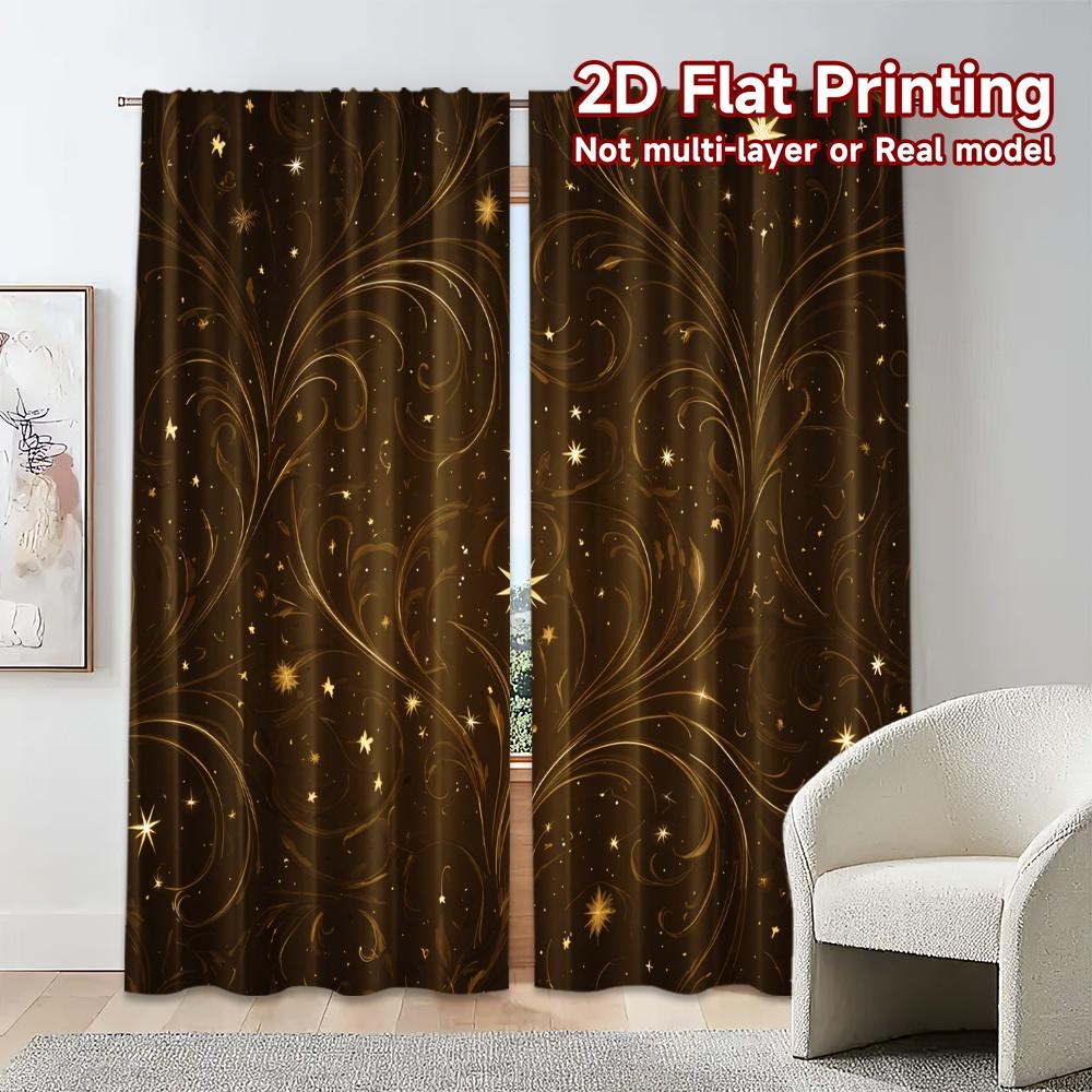 Set Of 2 Flat Printing Jit Curtains Without Rod Golden Yule Tree Chic Versatile Durable Polyester Curtain