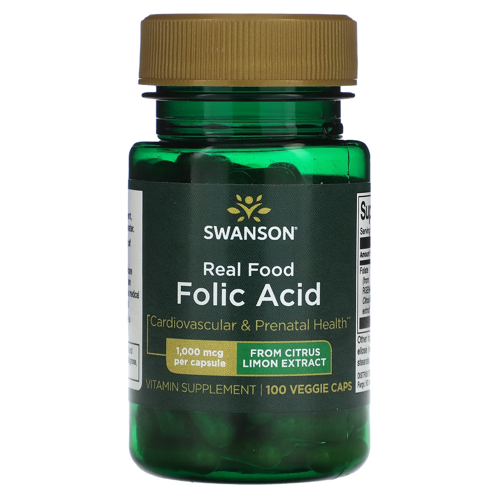 

Swanson, Real Food Folic Acid, 1,000 mcg, 100 Veggie Capsules