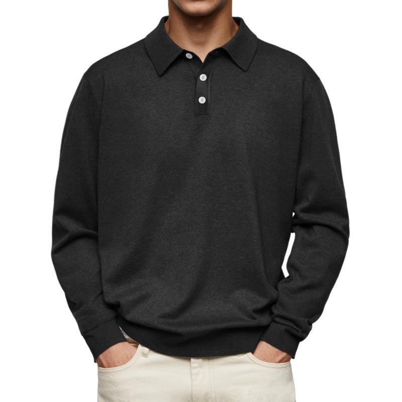 Men S Long Sleeve V Neck Button Casual Polo Shirt