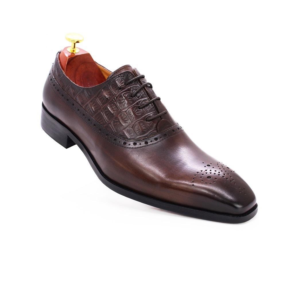 Summer Low-Top Cowhide Single Shoes Formal Men'S Shoes Lace-Up Gentleman'S Business Casual Oxford Shoes