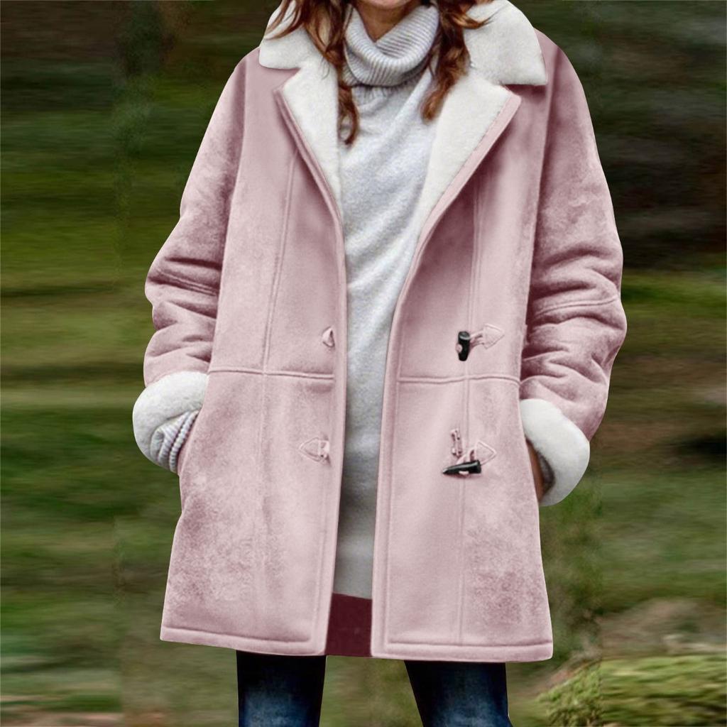 New Women's Solid Color Mid-length Loose Casual Fleece Thickened Warm Coat For Fall Winter, European & American Style Crossborder Outerwear