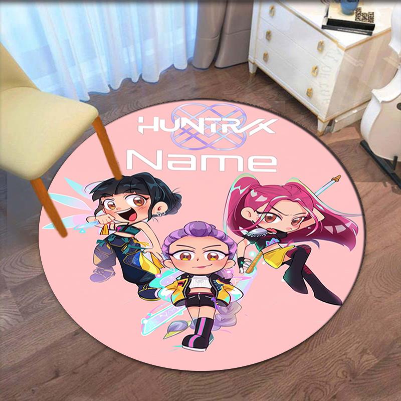 Benutzerdefinierter Name KPop Dämonenjäger Gedruckter Runder Teppich Teppich Stuhlteppich Bereichsteppich Eingang Fußmatten, für Bürostuhl Wohnzimmer Schlafzimmer Küchenraum.