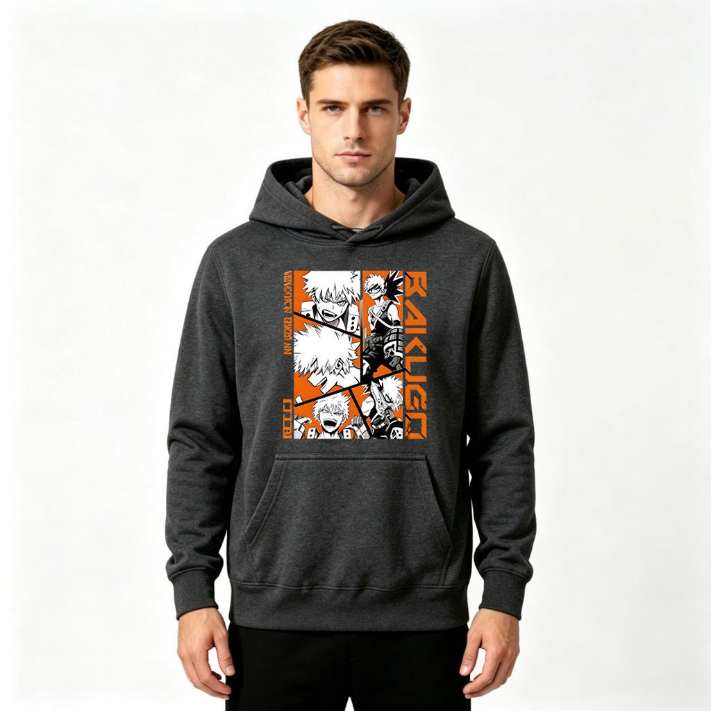 Men's Anime My Hero Academia Bakugo Katsuki Graphic Hoodie Casual Long Sleeve Hooded Sweatshirt Streetwear Pullover Tops for Adult Daily Wear