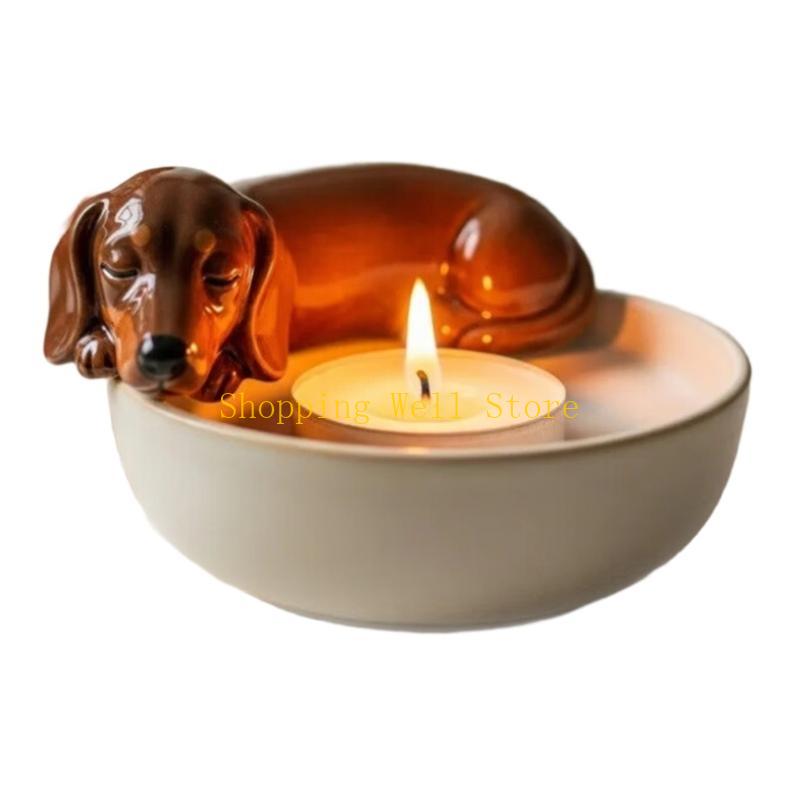 KX4B Dog Lover Gift Resin Light Holders Hand Paint Designs Safe for Pet and Meditations Space