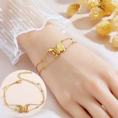 Bracelet Chaîne Maillons Perles Punk Couleur Or Acier Inoxydable Animal Papillon Breloques Bracelets pour Femmes Bijoux Cadeau 2025