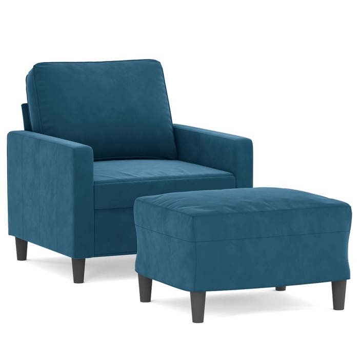VidaXL Fauteuil avec repose-pied Bleu 60 cm Velours, canapé, fauteuil, fauteuil TV, canapé simple, siège, canapé relax, 3201054