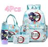 4-teiliges Set mit aufgedrucktem Demon Slayer-Cartoon-Rucksack, Handtasche, Federmäppchen und 750-ml-Trinkflasche für Teenager (Jungen und Mädchen) – große Kapazität, wasserdichter Schulrucksack