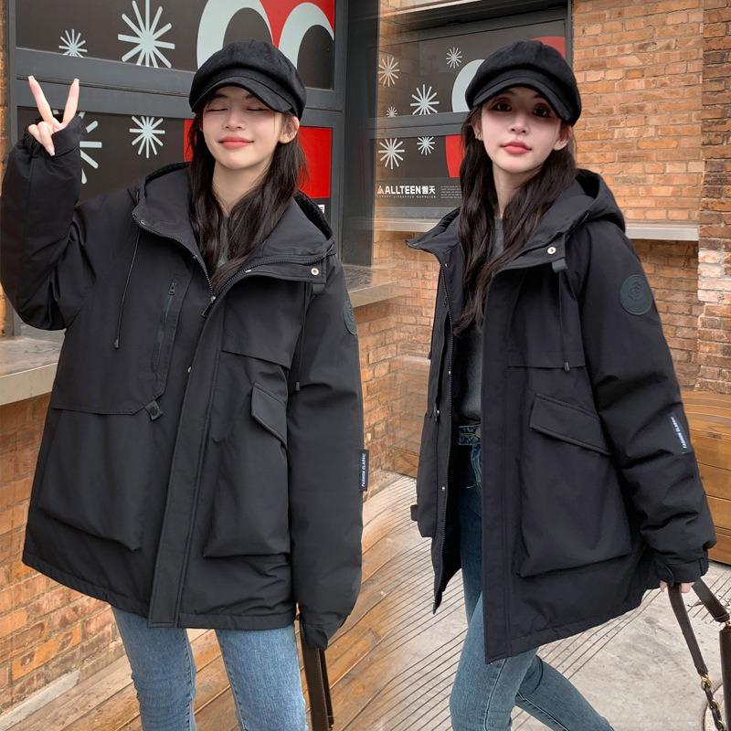 Large Size New Short Down Cotton-padded Hooded Casual Couple Tooling Cotton-padded Women's Jacket Jacket