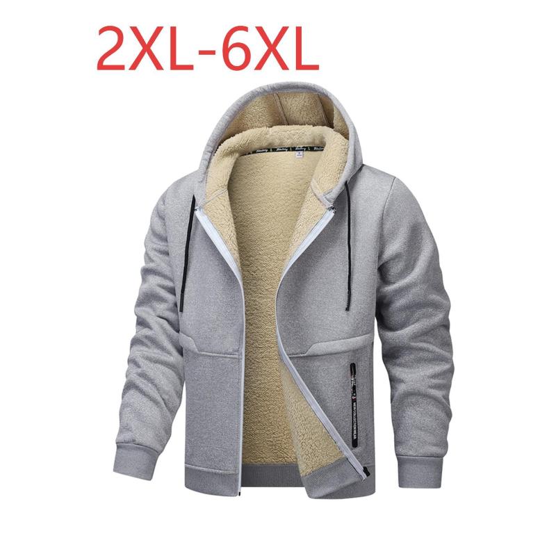 Autumn and Winter Large Size 6XL Lamb Fleece Thick Coat Cardigan Hooded Lamb Fleece Casual Sweater