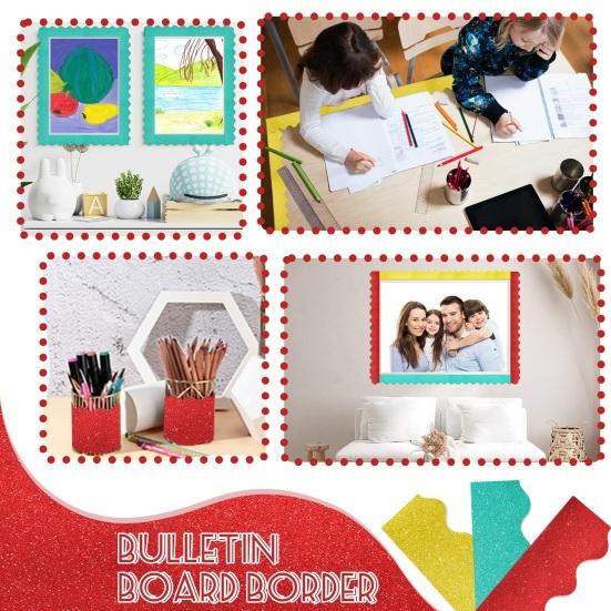 30Pcs Glitter Bulletin Board Border 5 Colors Thick Scalloped Classroom Blackboard Poster Frame Edge Decoration Trim DIY Supplies