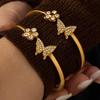 18K Gold Plated Butterfly Flower Zirconia Bracelet, Stainless Steel Jewelry