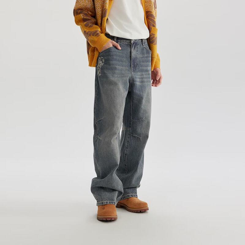 CHINISM Men s Washed Curved Straight-Leg Jeans S