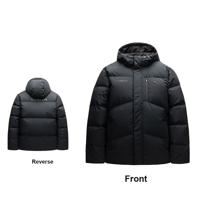 Anta Solid Color Warm Loose Fit Hooded Puffer Jacket Unisex Outerwear Black 172517901-4