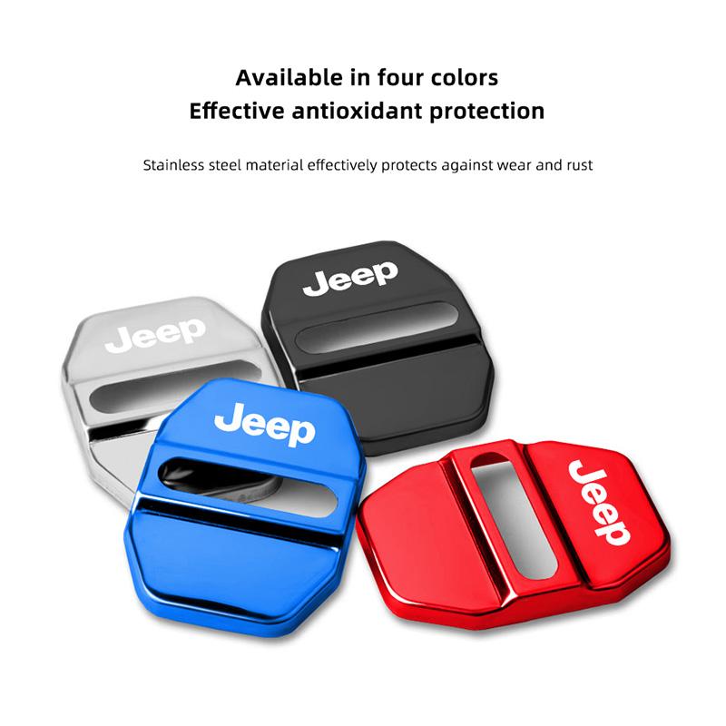 Cup Holders 4Pcs Car Door Lock Cover Stainless Steel Cap Auto Accessories For Jeep Grand Cherokee Wrangler JK Gladiator Compass