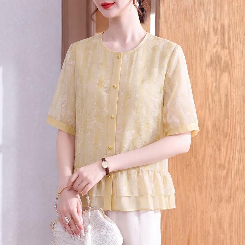 Elegant Mom s Summer Short-Sleeve Chiffon Blouse XL