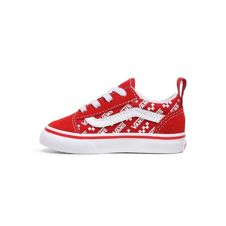 Vans Old Skool Logo Repeat Elastic Lace Low Top Walker Shoes Baby Sneaker Red VN0A4TZOW35