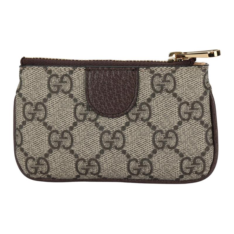 Gucci Ophidia Presbiopia Logo Strisciato Rete Ciondolo Tela con Bordi in Pelle Portamonete Borsa Chiavi Stile Uniforme di Coppia per Uomo e Donna Ebano e Marrone
