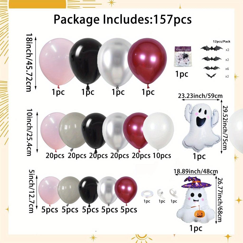 157 Piece Halloween Balloon Set for Halloween Decoration Birthday Party Decoration Prom Day of The Dead Pink Halloween Theme