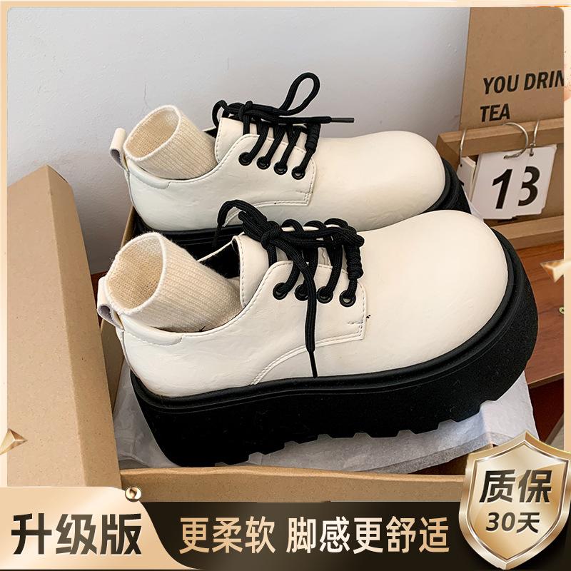 Platform Muffin Small Leather Shoes 22 Years Old Spring and Autumn New Retro British Style Lace-up Casual Shoes