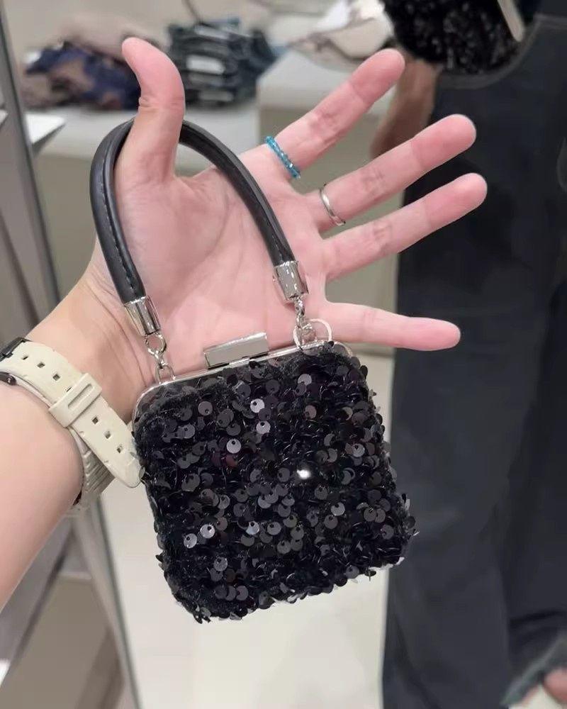 

JIAERDI Beading Black Mini Bag Y2k Women Vintage Handle Chic Messenger Hand Bag Wallet Female Retro Square Bag Purse Aesthetic 9.5x9.5x7.5cm чёрный