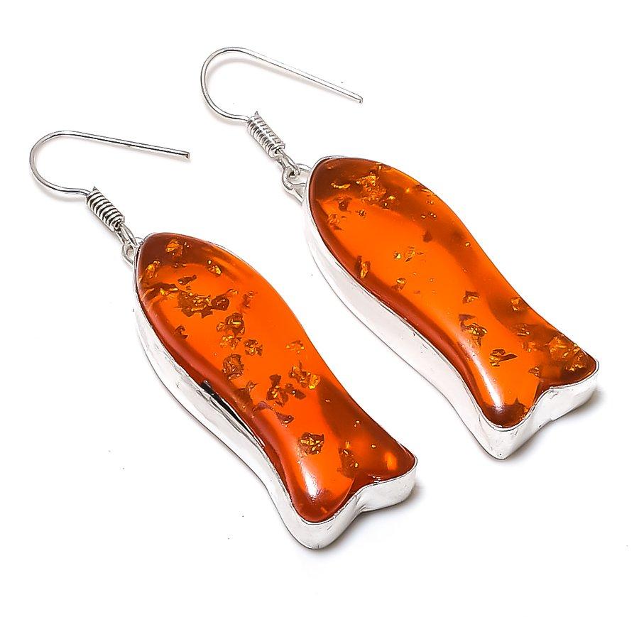 Natural Baltic Amber Gemstone 925 Sterling Silver Jewelry Earring 2.36 ETC-14074