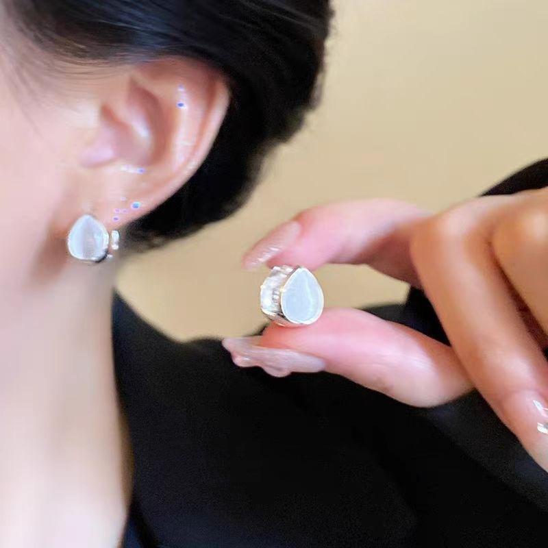 Niche Design Feeling Ice Transparent Opal Double-Sided Water Drop Ear Buckle Exquisite Versatile Earrings Temperament Light Luxury Simple Earrings