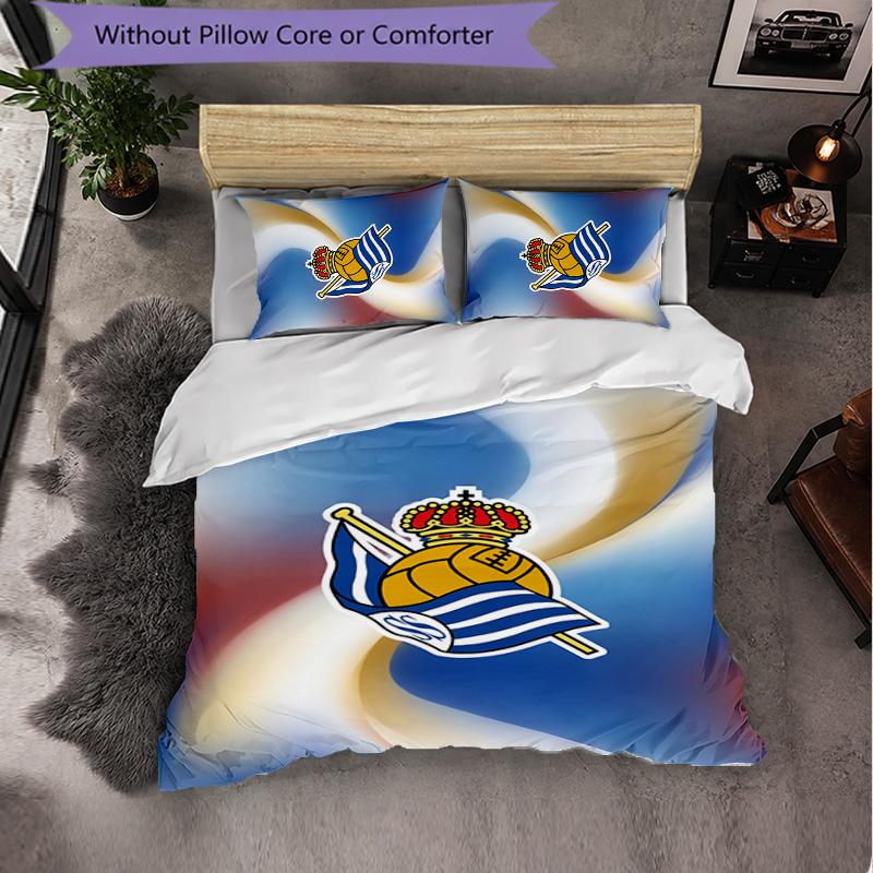 Biancheria da Letto a Tema Real Sociedad FC Set 3 Pezzi Copripiumino Biancheria da Letto Decorativa Per Camera Teen Decorazione Casa