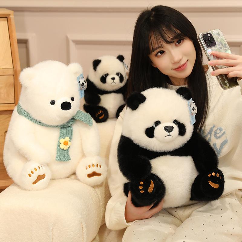 Cute simulation chubby polar bear doll plush toy black and white panda doll children's rag doll birthday gift