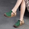 Johnature Genuine Leather Mixed Colors Sandals Round Toe Hollow Retro Style Women's Shoes