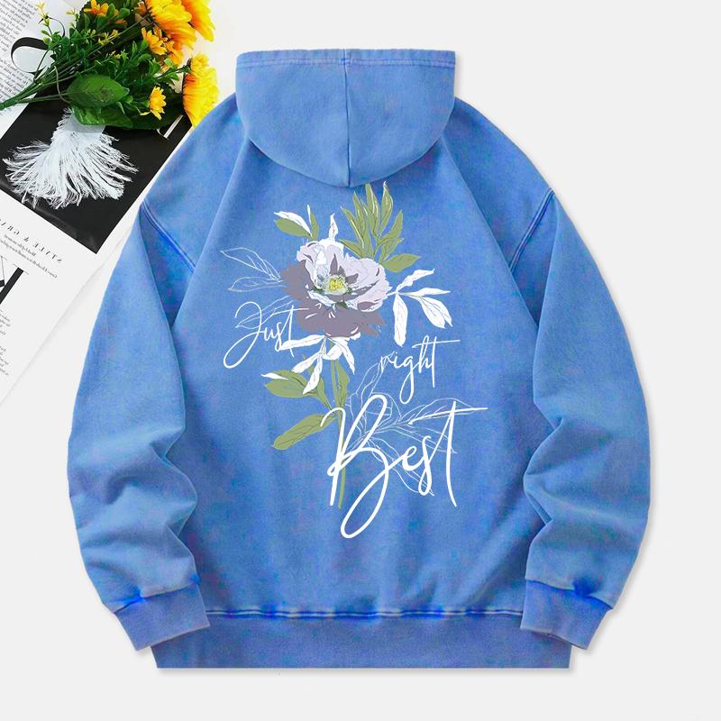 Fresh Flower Washed Hoodies Women Graffiti Prints Cotton Streetwears Distressed Pocket Oversized Pullovers Clothes