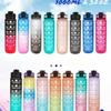 Large Capacity Water Bottle With Time Marker And Straw Gradient Color Leakproof Drinking Sports Bottle For Fitness Gym Outdoor
