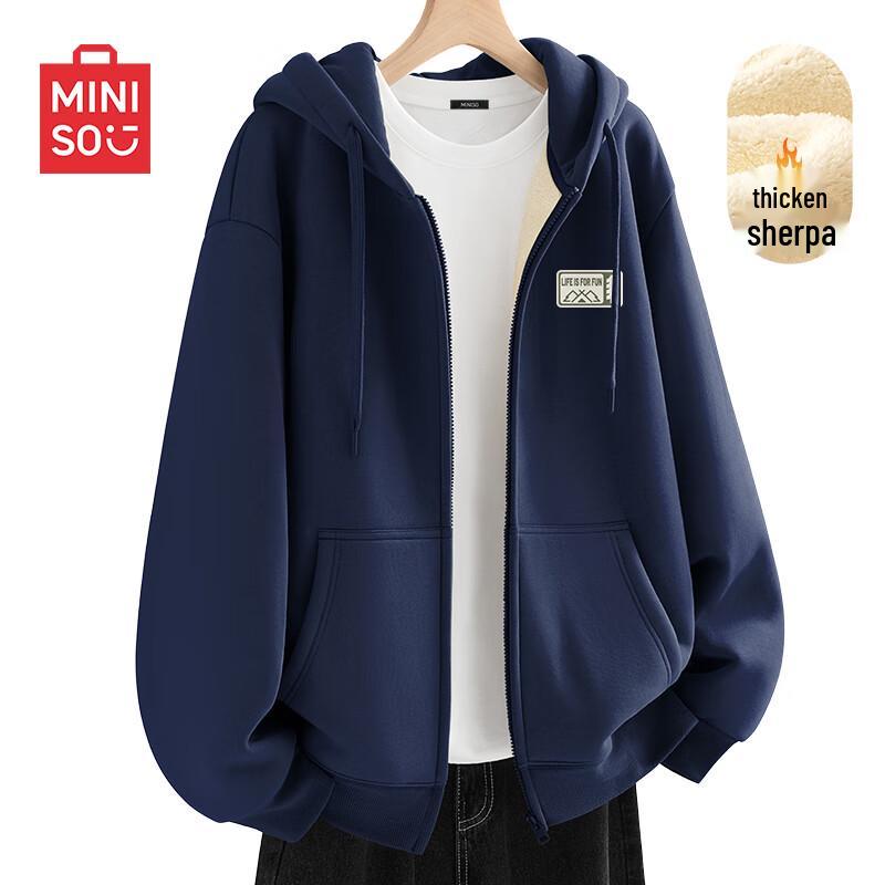 

MINISO Men s Winter Fleece Hooded Cardigan Jacket 2XL