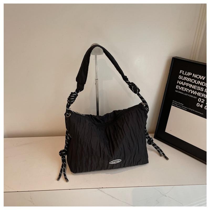 Summer pleated canvas bag women's large-capacity commuter shoulder dumpling bag niche versatile messenger bag