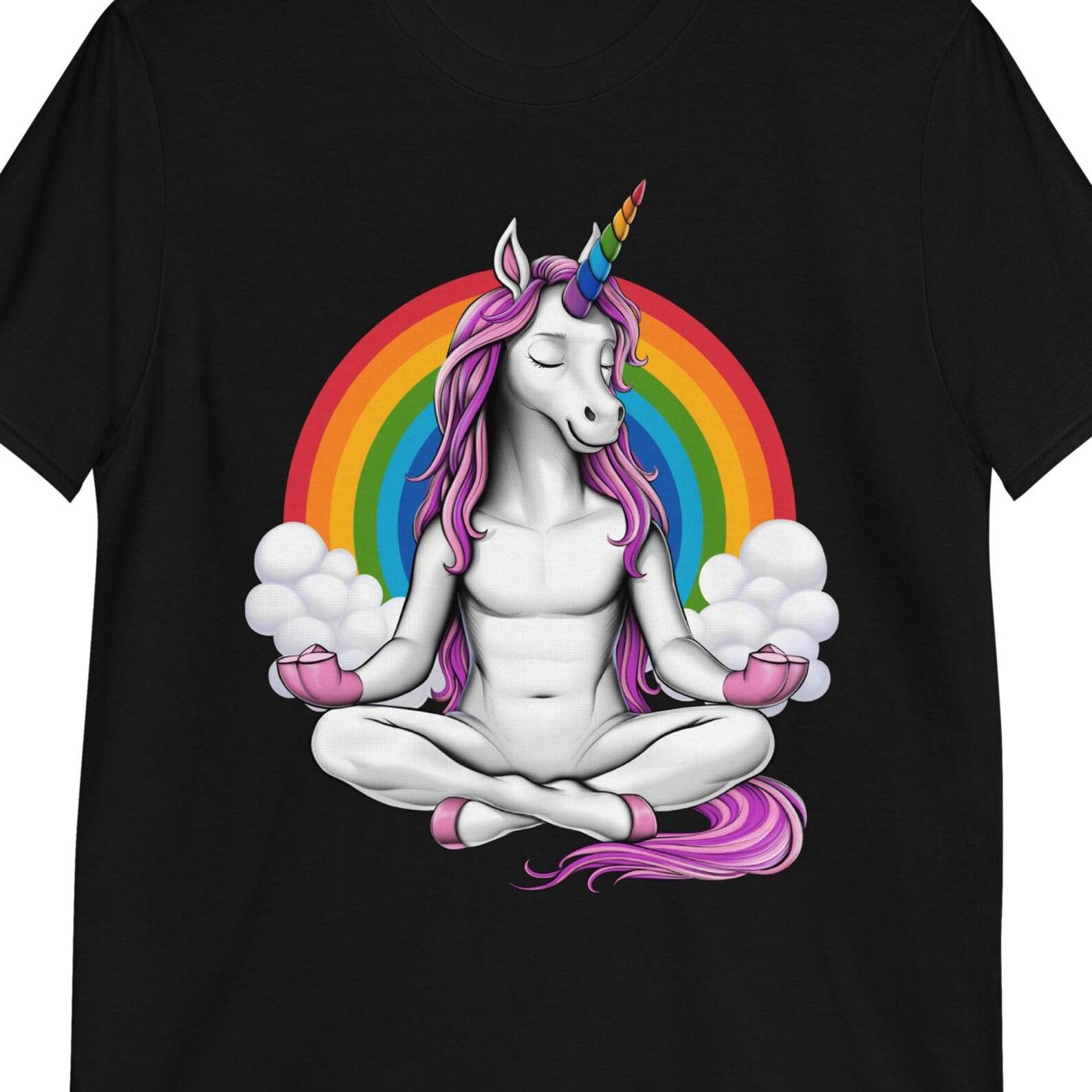 Unicorn Yoga Meditation T-Shirt, Magical Rainbow Tee 160