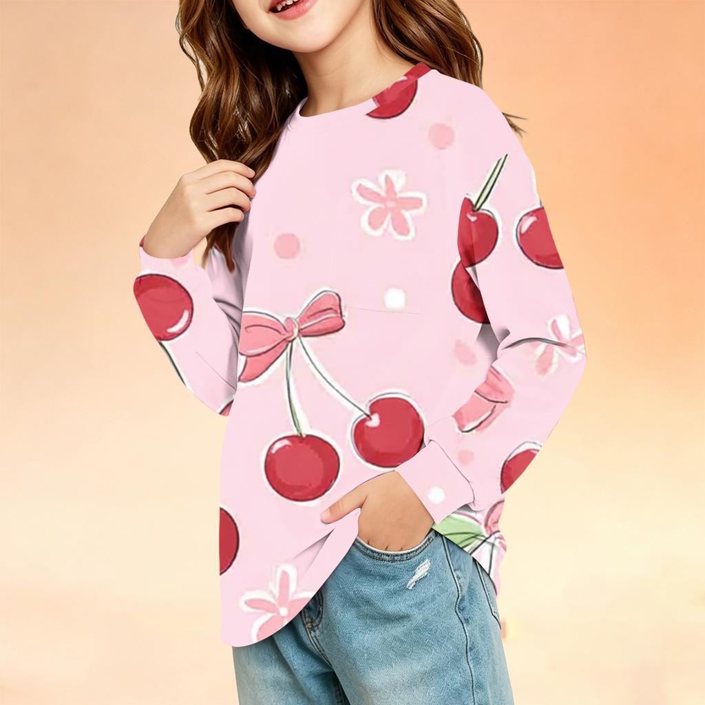 Children's Long Sleeve Round Neck Printed Top with Pockets for Boys and Girls
