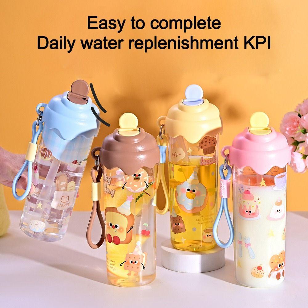 Cartoon 750ml Straw Cup Large Capacity with Lanyard Water Cups Sports Water Bottle